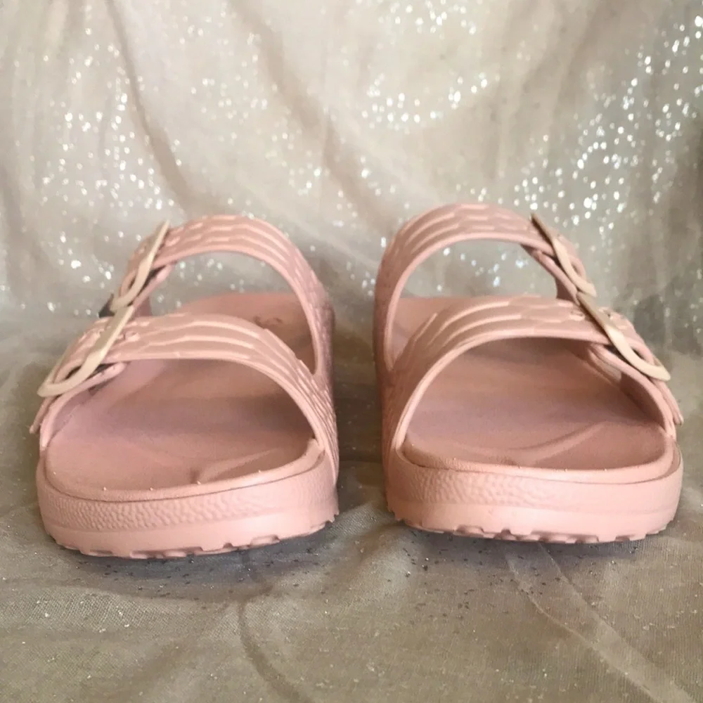Brand New Skechers Foamies Luxe Foam Double Strap Buckled Blush Slides Sandals